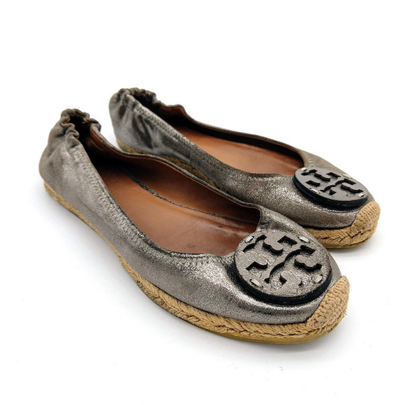 Tory Burch Reva Espadrille Flats Size 7 Bronze Metallic Leather Slip On READ - Picture 2 of 8